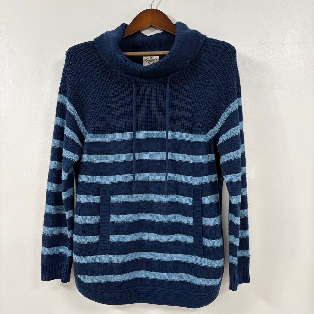 St Johns Bay Womens L Blue Striped Cowl Neck Sweater Coastal Nautical Pullover